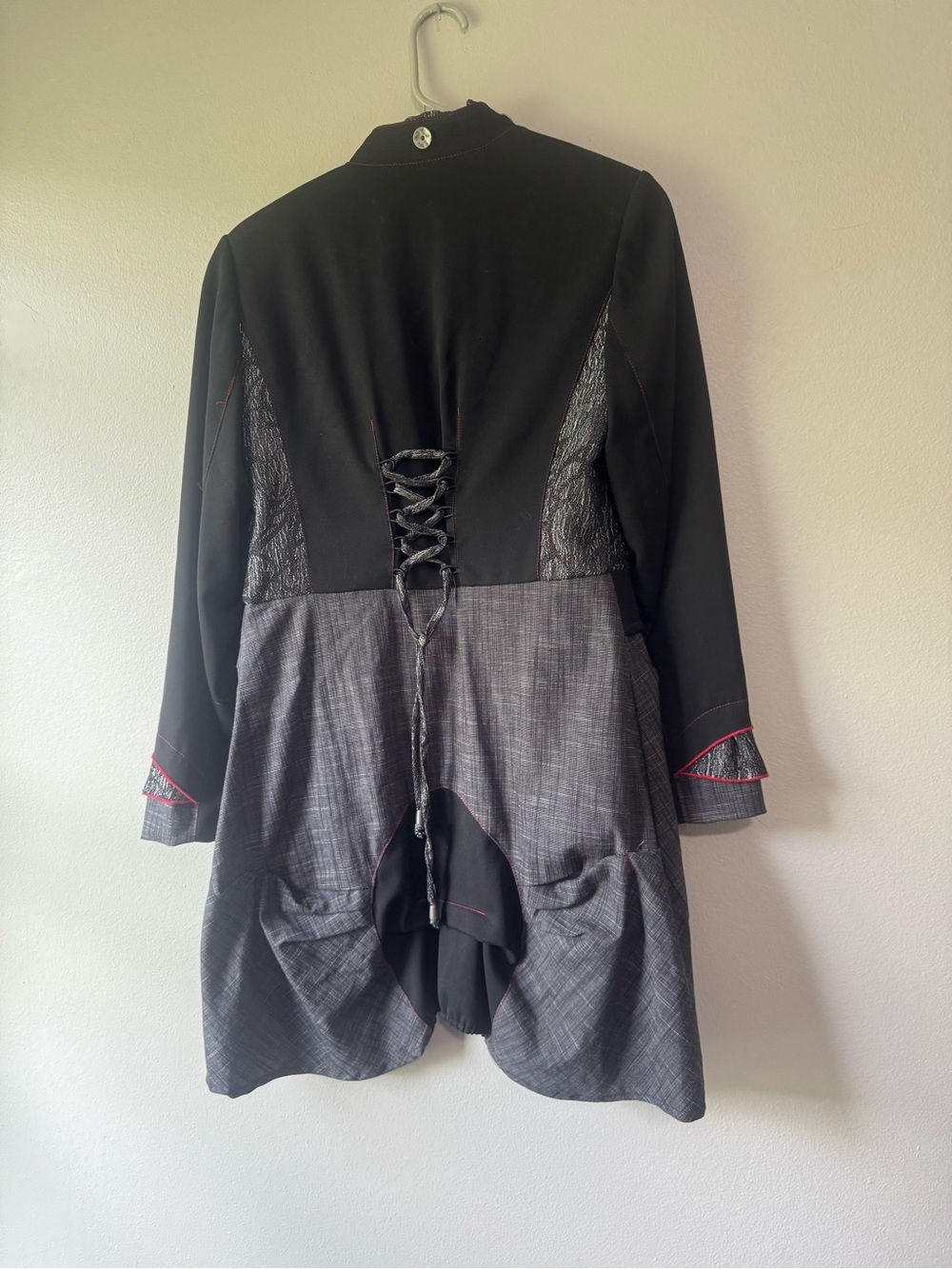 Black and Gray Gothic Tailcoat with Red Trim - Picture 6 of 6